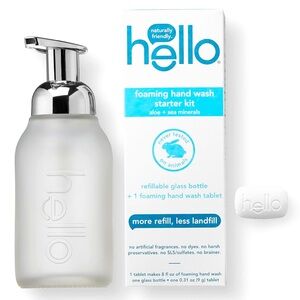 hello Foaming Hand Soap Tablet Starter Kit, Refillable Glass Bottle NIB
